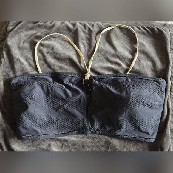 Aerie Jacquard Keyhole Bandeau Bikini Top Sz XXLarge Black & Gold (Missing 1 Pad - Picture 2 of 7